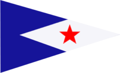 Sal Barone A triangular burgee flag in blue and white with a red star.